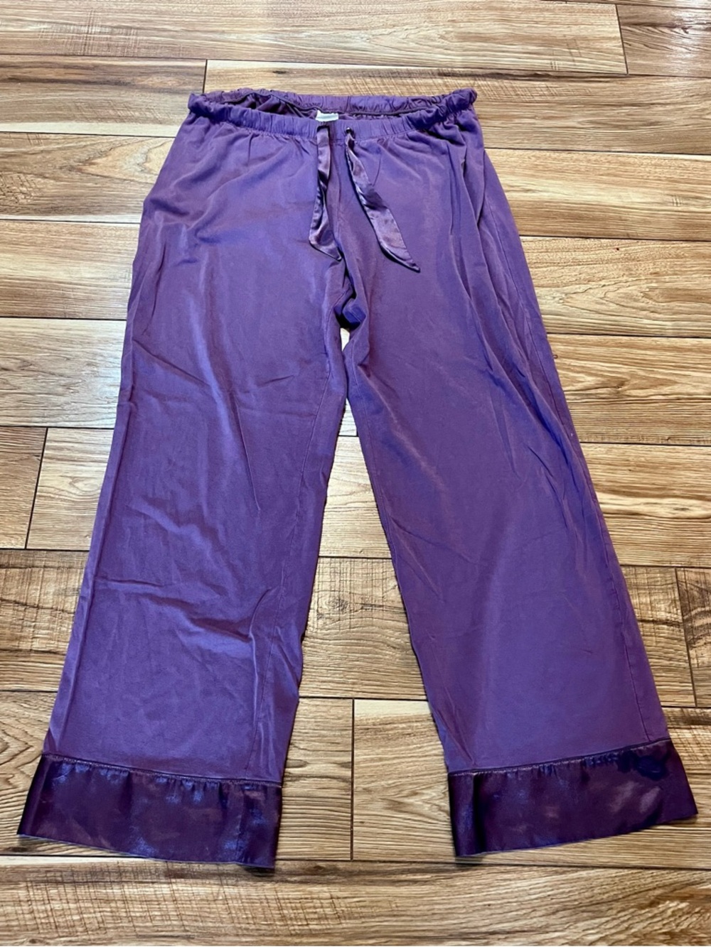 Lands' End Plum Satin-Trim Drawstring Lounge Pants